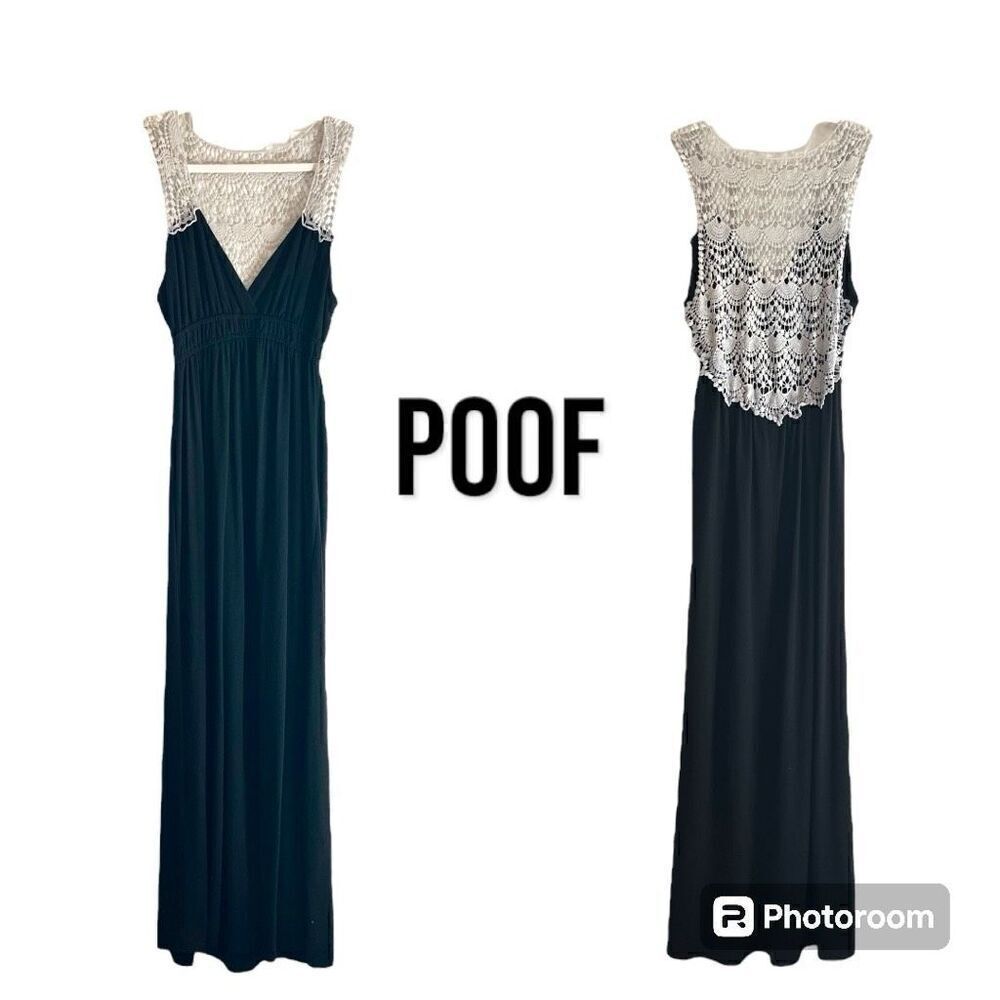 Poof Women’s Sleeveless Maxi Lace Back Dress Large
